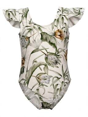Rylee + Cru Baby Girl Swimsuit 12-18M Botanical Print Flutter Sleeve